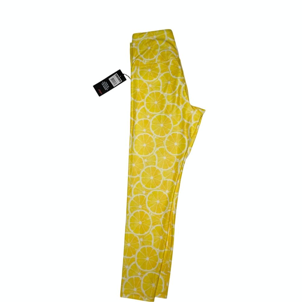 NWT Wildfox Sport Fallon Lemon Print Leggings Yellow White Medium - Picture 10 of 11
